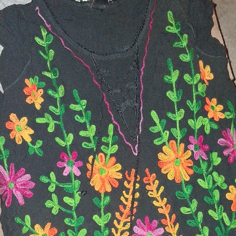Floral Embroidered Black Midi Dress